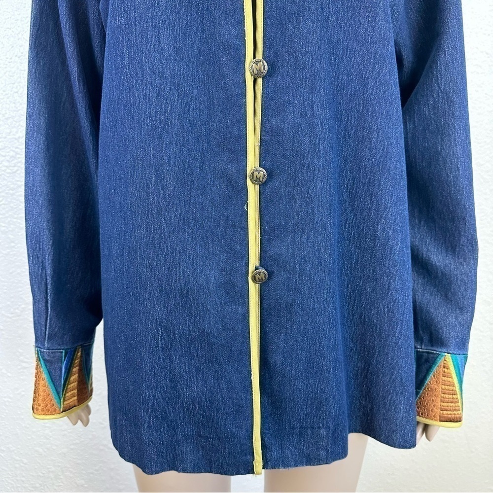 BOB MACKIE wearable art denim Shacket M southwestern heavy embroidered rodeo - Picture 5 of 14